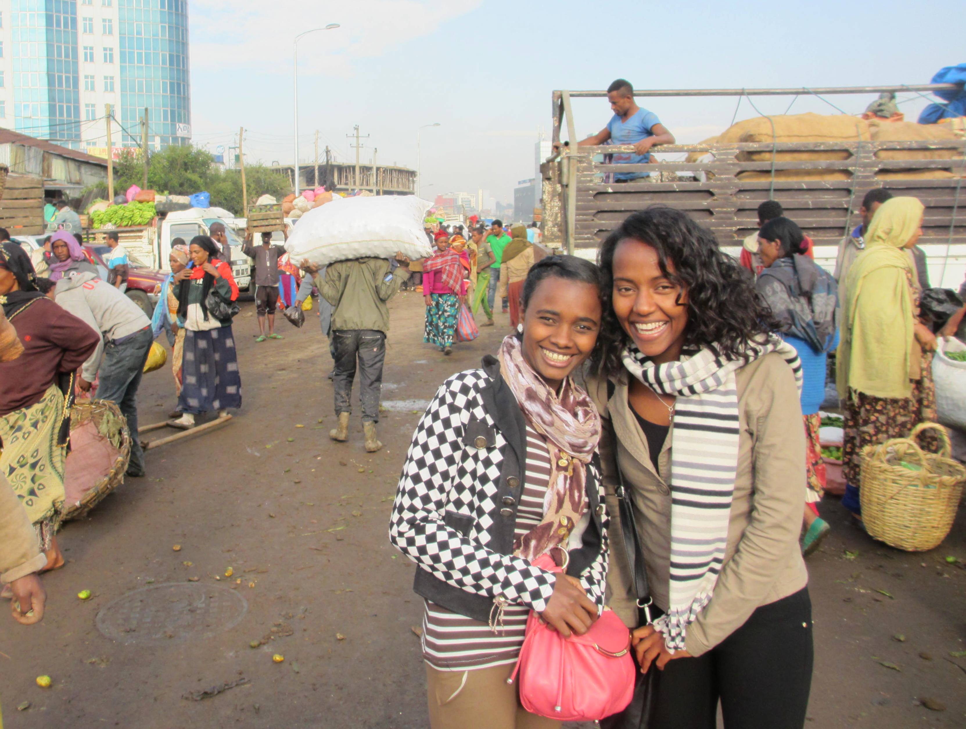 Students from Haramaya University at the vegetable market, Addis Ababa